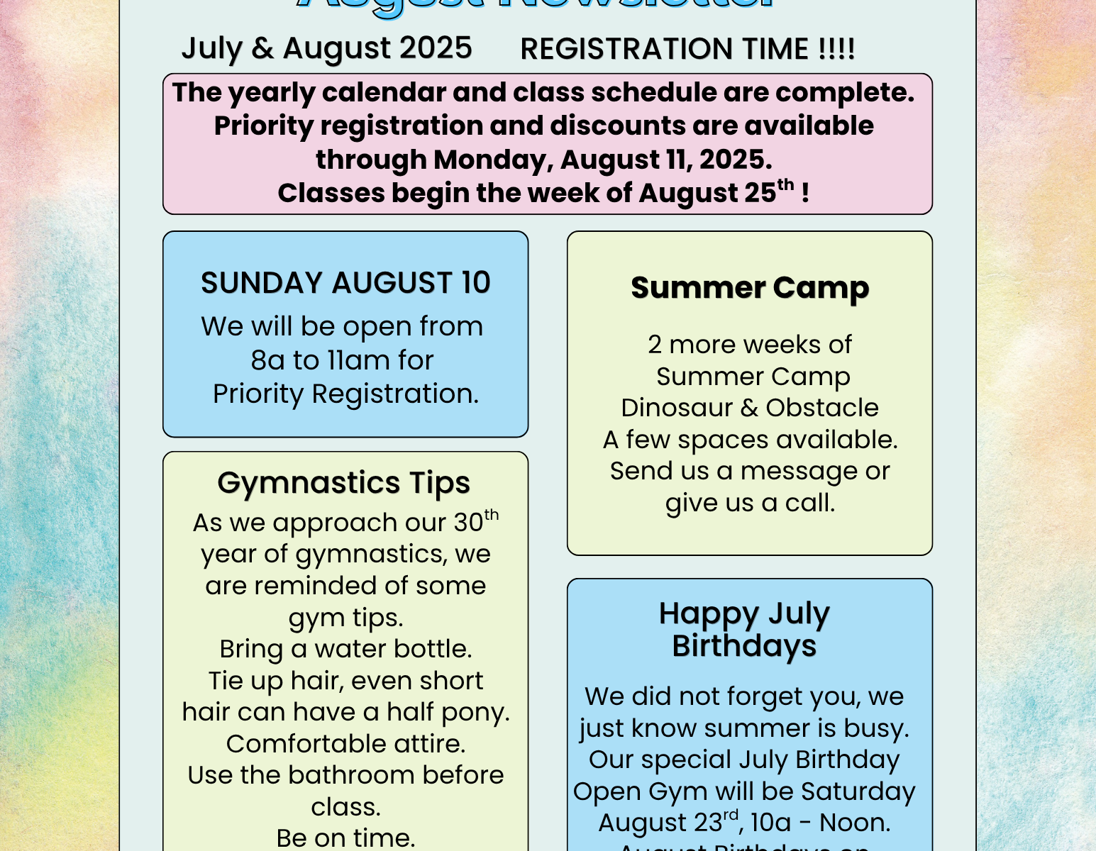 July and August Newsletter